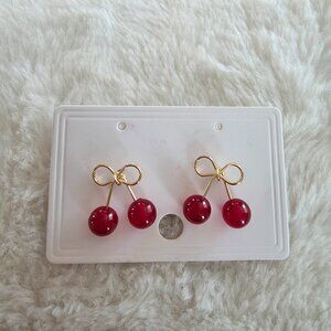 {2/$30} Cherry Gold Bow Stud Earrings. Cute Whimsy Feminine Cottage Fairy Casual